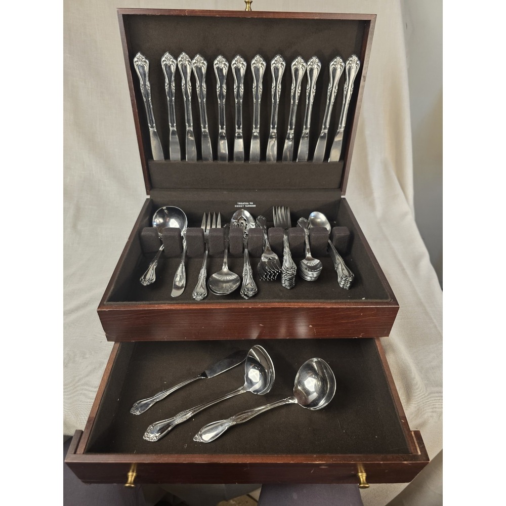 50 Pc Oneida All American BRIARWOOD Stainless Steel Flatware w Serving Spoons